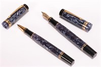 Set of Parker Duofold Centennial Marble Blue Pens,