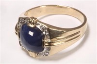 10ct Gold, Diamond and Blue Stone Ring,