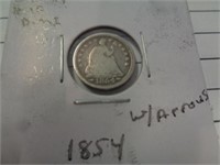 1854 SEATED LIBERTY HALF DIME / W ARROWS