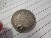 1861 SEATED LIBERTY HALF DOLLAR   / HOLE