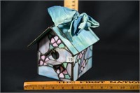 STAINED GLASS BIRDHOUSE CANDLE HOLDER