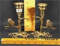 BRASS TAPER CANDLE HOLDERS BIRD ON BRANCH