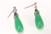 Pair of Chinese Green Jade Earrings,