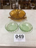Lot of dishes brown pheasant dish and two green