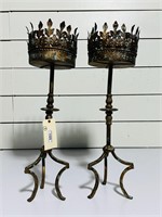Pair of Painted Ornate Metal Plant Stands