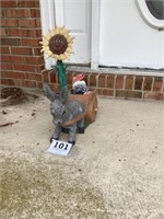 Ceramic sunflower, and donkey with a cart