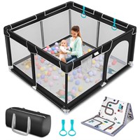 Baby Playpen with Mat  50x50 Inch  Black