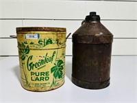 Lard Can & 5 Gallon Metal Can w/Handle