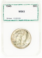 Coin 1945 Walking Liberty Half Dollar Unc.