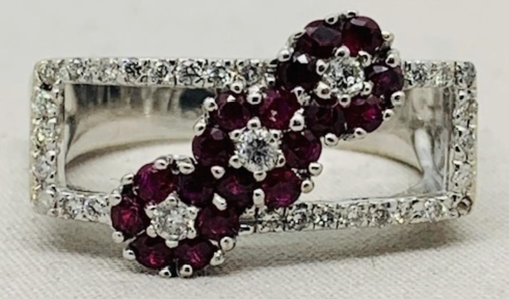 14KT WHITE GOLD .40CT RUBY & .42CT DIAMOND RING