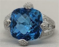 14KT WHITE GOLD 14.50CT TOPAZ & .50CT DIAMOND