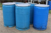 5-55 Gallon Blue Plastic Barrels w/Lids
