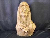 CARVED WOODEN NATIVE AMERICAN BUST