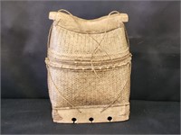 ANTIQUE HAND WOVEN COVERED FISHING BASKET