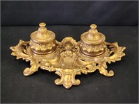 VICTORIAN/EDWARDIAN STYLE BRASS DOUBLE INKWELL