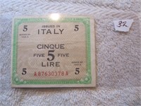 Italy 5 Lire Allied Military Currency