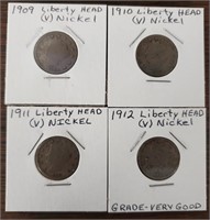 (4) Liberty Head V Nickels 1909-1912