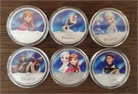 (6) Disney Frozen Silver Plated Collector Coins