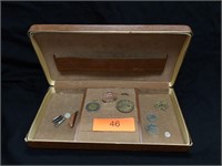 Jewelery Box W/Coins & Pins
