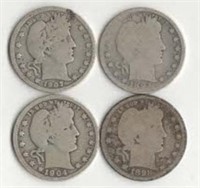 (4) Barber Silver Quarter Dols; Vars. Yrs./Mints