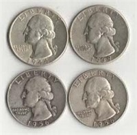 (4) Washington Silver Qtr. Dols; Vars. Yrs./Mints