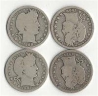 (4) Barber Silver Quarter Dols; Vars. Yrs./Mints