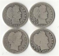 (4) Barber Silver Quarter Dols; Vars. Yrs./Mints