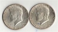 (2) 1964 JFK Silver Half Dollars