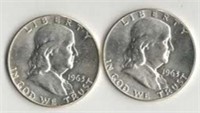 (2) 1963D Franklin Silver Half Dollars