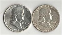 (2) Franklin Silver Half Dollars; 1955, 1963