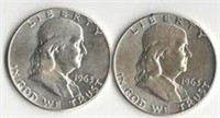 (2) 1963D Franklin Silver Half Dollars