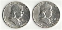 (2) 1963D Franklin Silver Half Dollars