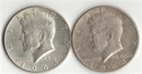 (2) 1964D JFK Silver Half Dollars