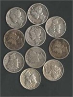 (10) "Mercury" Silver Dimes; Vars. Yrs./Mints