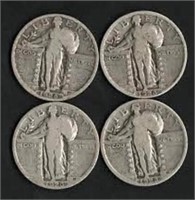 (4)Standing Lib. Silver Qrt Dols; Vars. Yrs./Mints