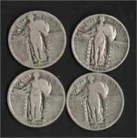 (4)Standing Lib. Silver Qrt Dols; Vars. Yrs./Mints