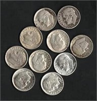 (10) FDR Silver Dimes; Vars. Yrs./Mints