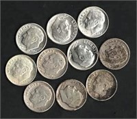 (10) FDR Silver Dimes; Vars. Yrs./Mints