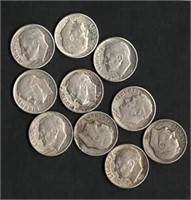 (10) FDR Silver Dimes; Vars. Yrs./Mints