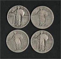 (4)Standing Lib. Silver Qrt Dols; Vars. Yrs./Mints