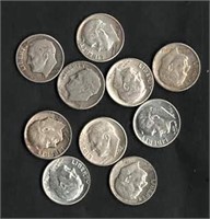 (10) FDR Silver Dimes; Vars. Yrs./Mints