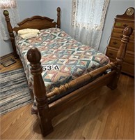 Full size Pine 4 Poster bed w/ bedding
