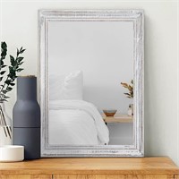 $36  20x16 Rustic Wood Frame Mirror  White