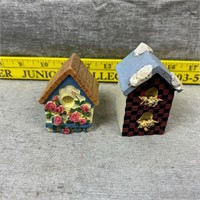 2 Miniature Bird House Decorations