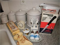 LOT: WHITE CANISTERS, SPOON RESTS, BRITA, 12 PC