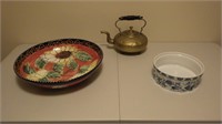 Vintage Ceramic Lot & Brass Kettle