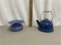 Vintage Enamelware Teapot & Spittoon