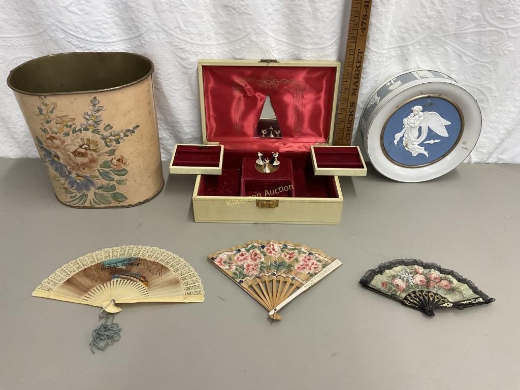 Misc Tins, Jewelry Box, Hand Fans