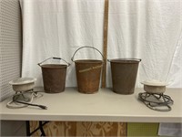 Old metal buckets, 2 Tank Heaters