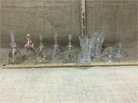 Avon  bells, crystal Bud vases, candleholders